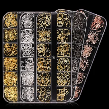 

1 Box 3D Nail Studs Rivet Geometric Image Nail Rhinestones Stones Gold Silver Rose Gold Color Mixed Size Nail Art Decoration