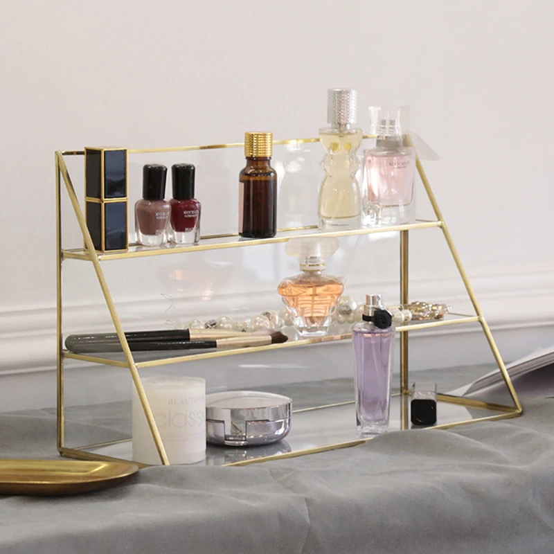 

Nordic Glass Makeup Box Triangle Display Stand Jewelry Display Stand Cosmetic Storage Nail Polish Organizer Home Decoration