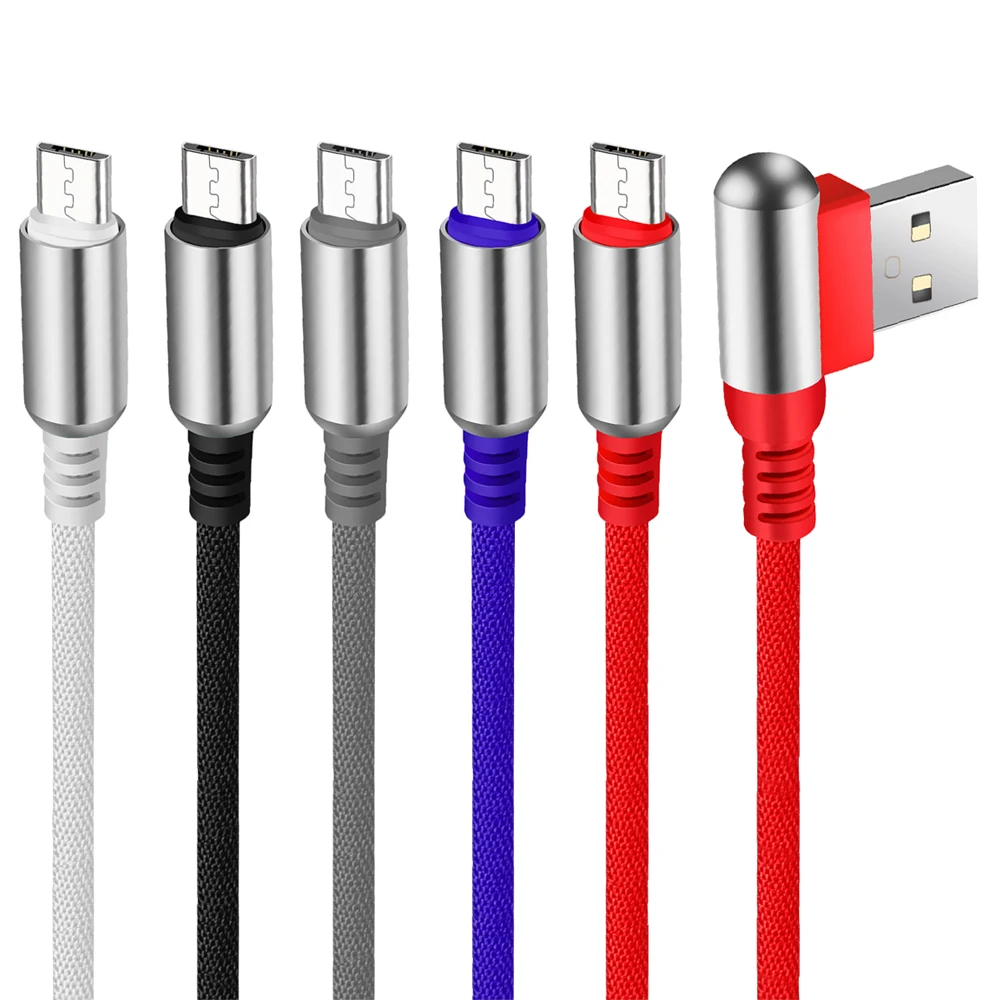 Микро USB кабель 2.1A прямоугольный разъем(под углом 90 градусов Локоть быстрой зарядки Зарядное устройство USB шнур USB кабель с нейлоновой оплеткой для передачи данных Android кабели для мобильного телефона