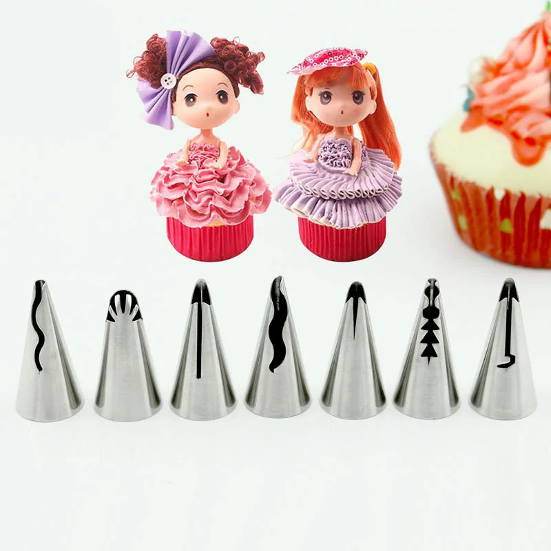 

7pcs/set Skirt Fold Metal princess Stainless Steel Icing Piping Tips Nozzle Cake Decorating Pastry Cookie Cream Baking Tools DIY