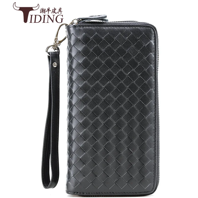 

Tiding Double Zipper Long Woven Wallet Genuine Leather Large-Volume Multi-functional Men And Women Clutch Handbag 4009-2