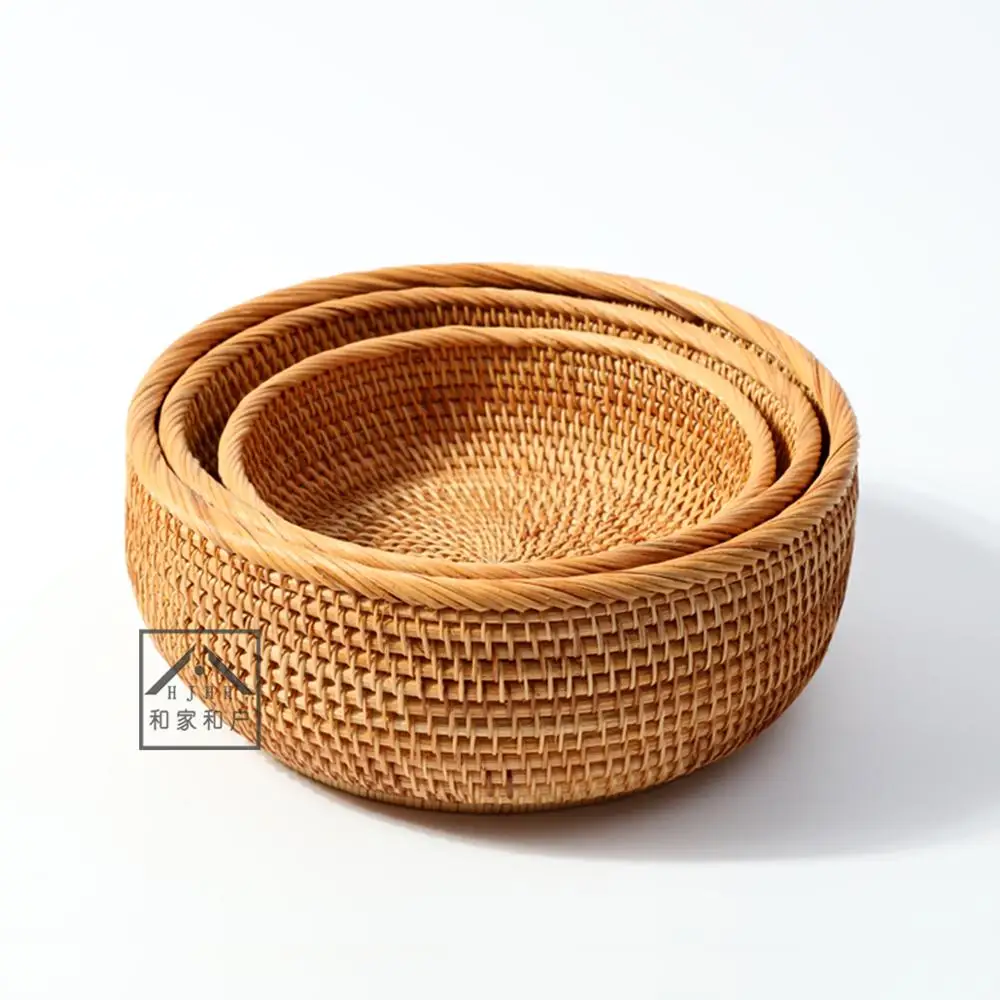 Ручная корзина из ротанга, содержащая круглая корзина для фруктов, креативная бамбуковая корзина для хлеба, ретро лоток для закусок