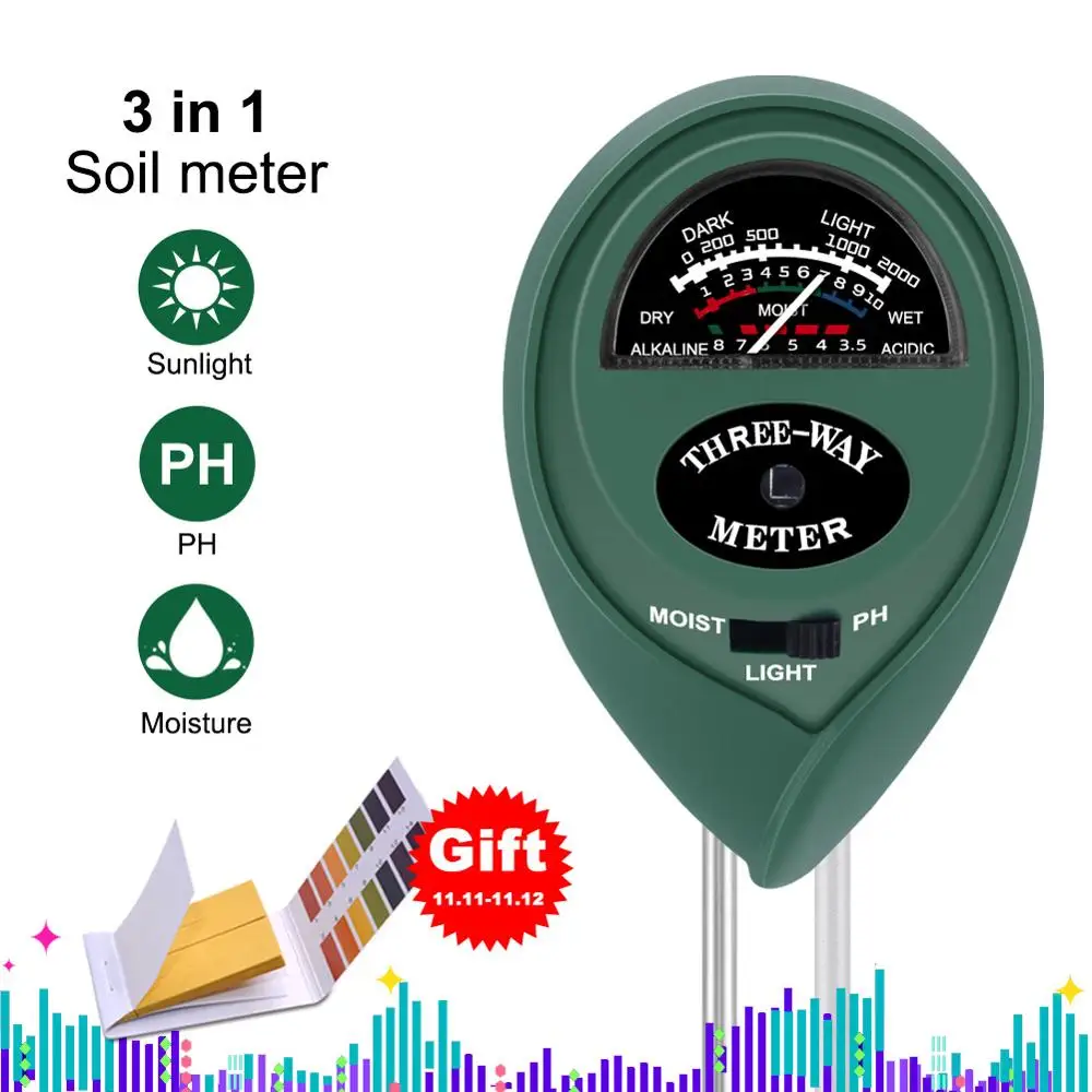 

Yieryi 3 in 1 Plant Flowers Soil PH meter /Moisture/Light Meter Soil Test Kit For Garden And Agricultural