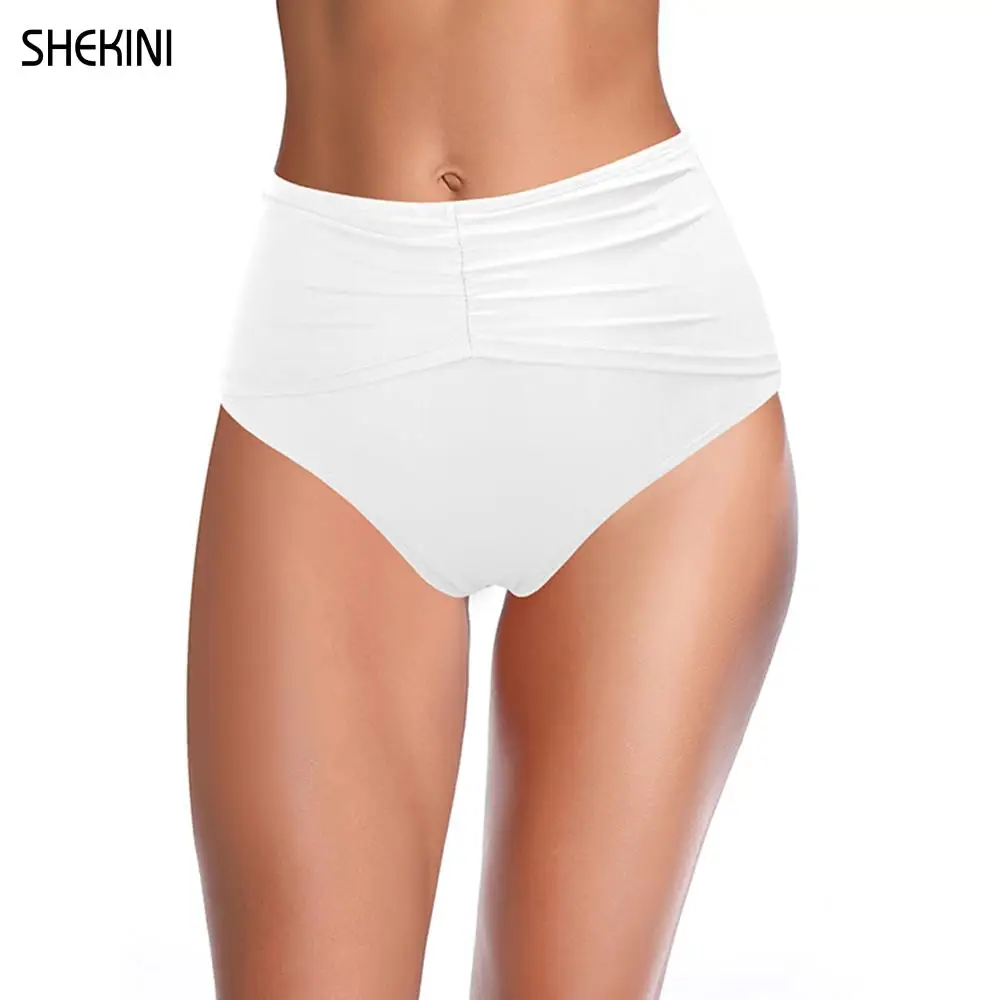 Shekini Women's Twist Front Bikini Bottom High Cut Waisted Swim Bottoms