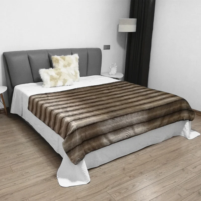 Одеяло для прикроватной кровати из меха в американском стиле, 150*230 см Полосатое комфортное одеяло, покрывало для дивана, одеяла для домашних животных, одеяло из искусственного меха - Цвет: coffee brown