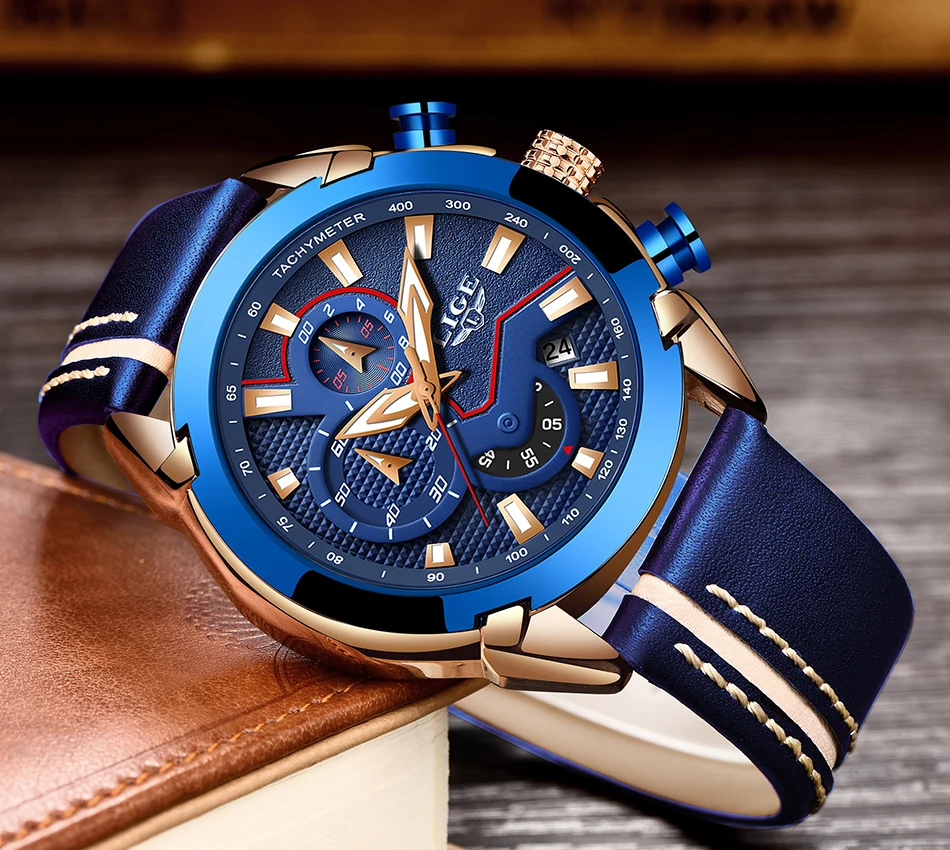 Relogio Masculino новые модные синие мужские часы LIGE Топ люксовый бренд наручные часы повседневные кожаные водонепроницаемые спортивные кварцевые часы