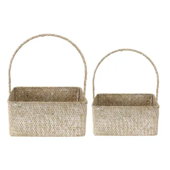 

2pcs Woven Storage Basket Useful Portable Sundries Basket Storage Container Multifunctional Organizer for House
