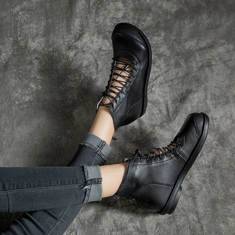 

2019 Autumn New Style Retro Genuine Leather Handmade WOMEN'S Shoes Hight-top Casual Versatile Shoes round-Toe Mom Shoes