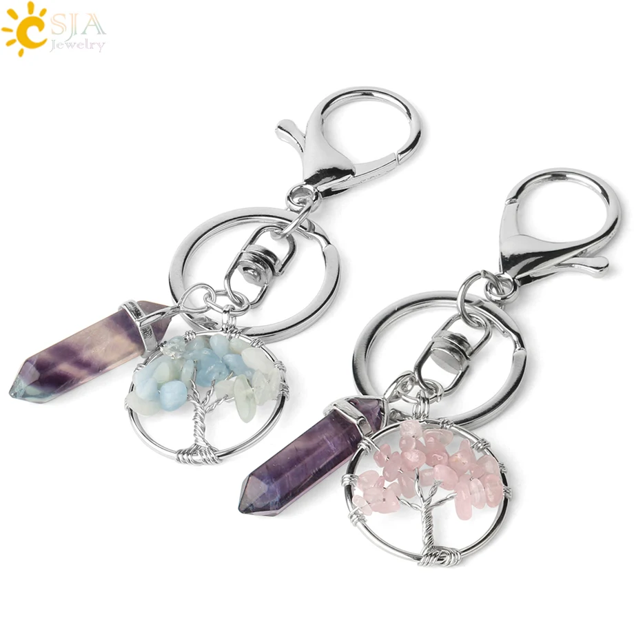CSJA Natural Stone Fluorite Tree of Life Pendants Keychain Lobster Clasp Key Holder Car Backpack Accessories Unique Jewelry G380 12 H6e7713ec9ce24e8ea544be5d3bf6f8c77