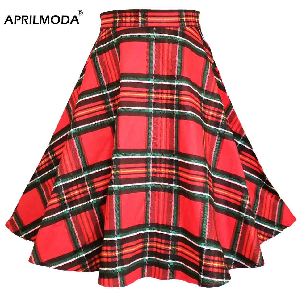 

Cotton Plaid Checkered Print Women Skirt Plus Size Swing High Waist Rockabilly Full Circle Skater Skirts Midi Short Pinup Skirts