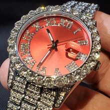 

Luxury Men's Wrist Watches Fashion Silver Stainless Steel Strap Red Diamond Roman NO. Dial Male Quartz Watch Relojes Para Mujer