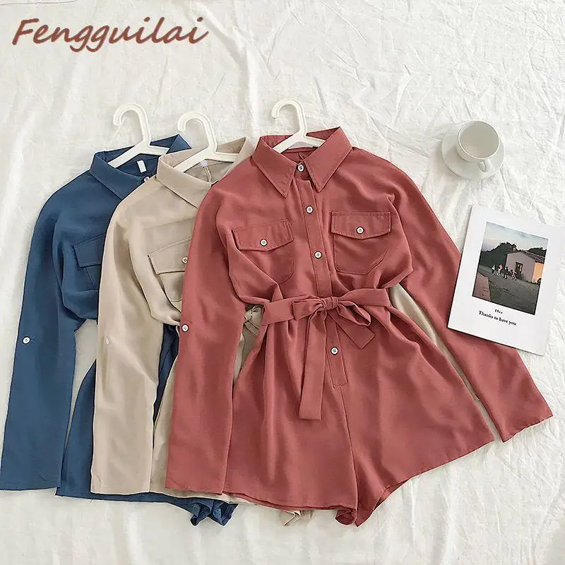 Korean Style 2020 New Fashion Women's Playsuits Chic Double Pocket Skinny Strap Long-sleeved Casual Jumpsuit Overalls For Women Korean Style 2020 New Fashion Women's Playsuits Chic Double Pocket Skinny Strap Long-sleeved Casual Jumpsuit Overalls For Women