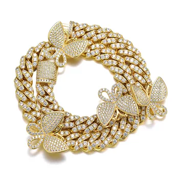 

Fashion and Popular Hip Hop Women's Cuban Chain Zircon Jewelry Full Zircon Butterfly Necklace Jewelry