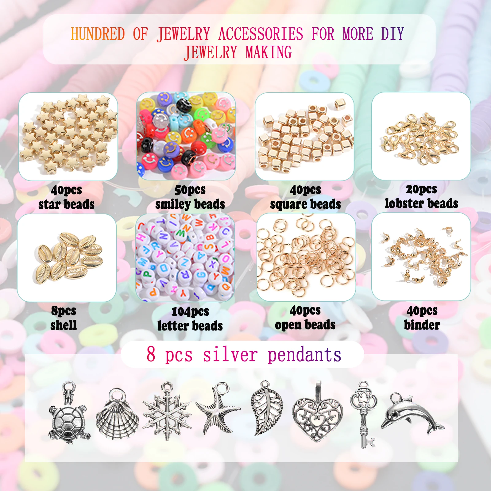 3600Pcs Clay Beads, 6mm Flat Round Polymer Clay Beads with Elastic String,Alphabet  Beads Lobster Clasps, Open Jump Rings, and Organizer Box for Jewelry Making  DIY Bracelets Necklaces Key Chains 