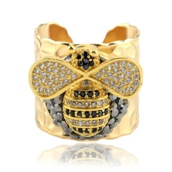 

Women Fashion Adjustable Ring, Lovely Bee Design Micro Paved Zircon Setting, Gold Color plated, Can Wholesale