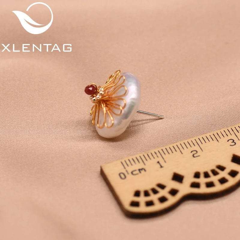 XlentAg натуральные пресноводные барочные круглые плоские жемчужные серьги
