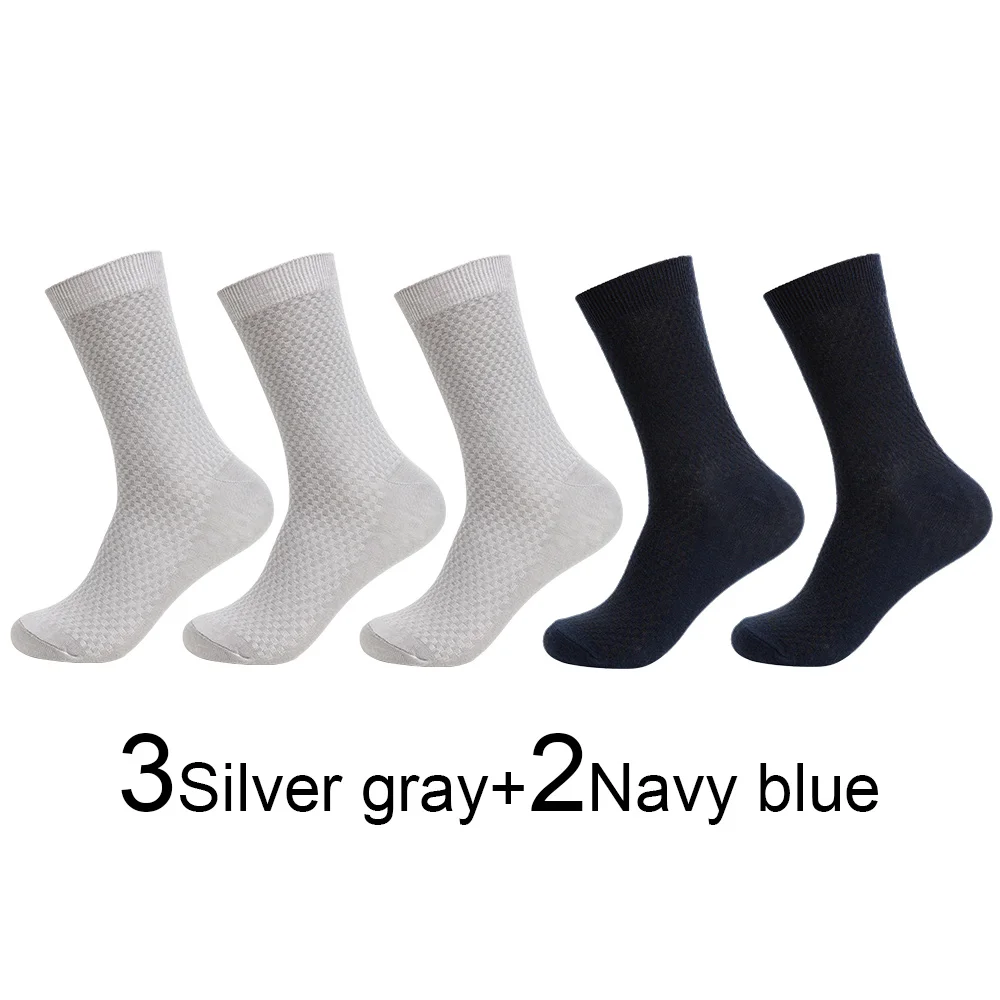 5 Pairs Bamboo Fiber Men's Socks Autumn Winter Deodorant Business Socks Men Long Size EUR 40-46 High Quality - Цвет: 22