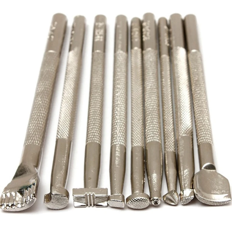 

9 Pieces of Durable Leather Carving Tools Craft Stamp Work Saddle Making Tools Crafts Set