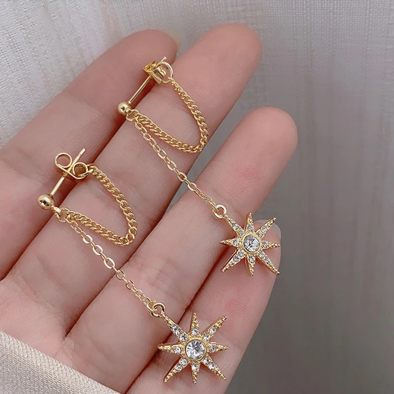 

Charming Korean Fashion Six-pointed Star Drop Earrings for Women Simple Crystals Personality Hexagram Star CZ Earrings Jewelry