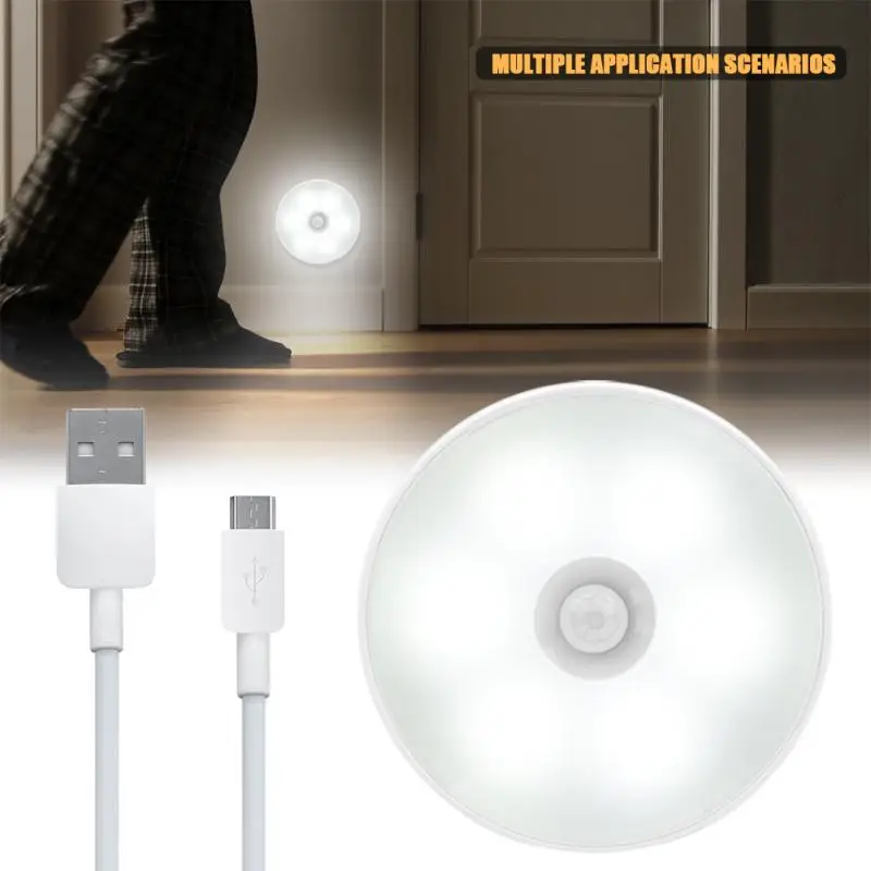 LED Motion Sensor Night Light USB Rechargeable Human Body Induction Energy Saving Lights Bedroom Kitchen Bathroom Closet Lamp night lights for adults Night Lights