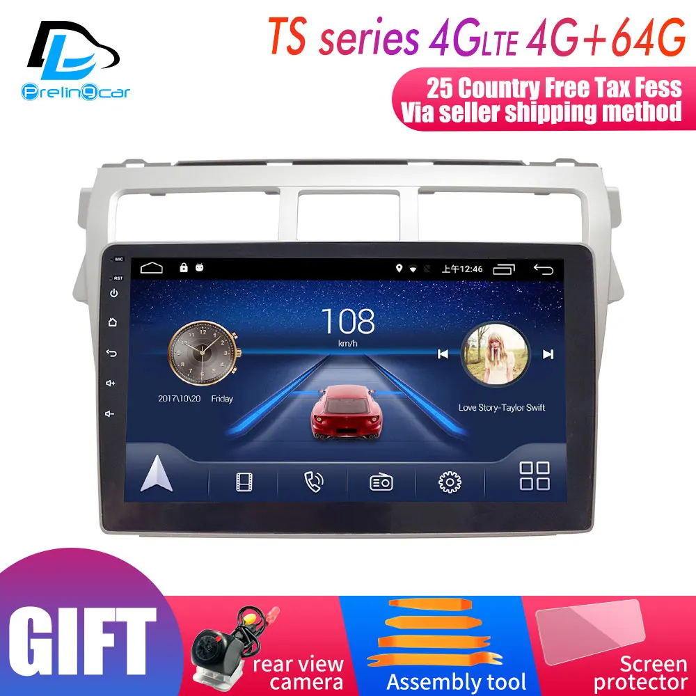 4G Lte Android 9,0 gps Мультимедийная навигационная система для Toyota Vios 2008-2013 лет автомобильный dvd-плеер Подушка подголовник радио