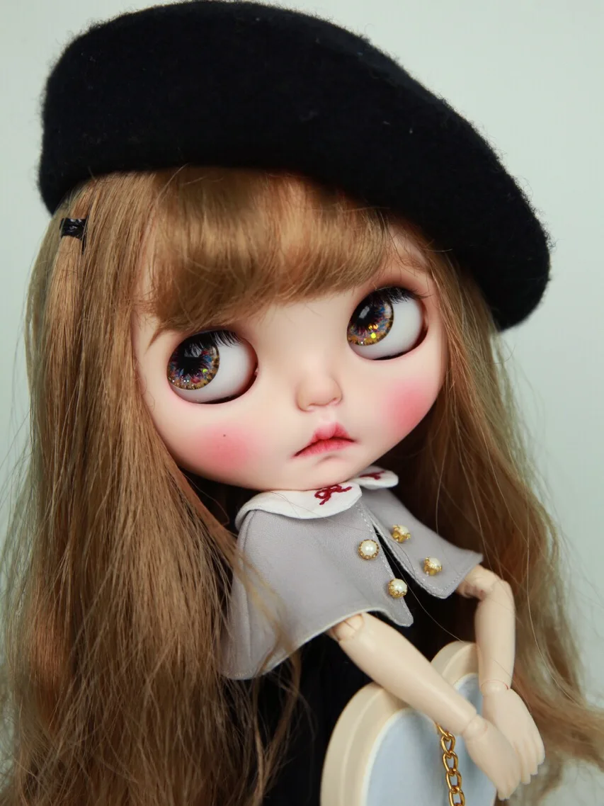 blyth Doll toys 19 joint ICY Top Quality BJD Ball Joint Doll Cute girl with Long brown hair Gray eyelid with makeup