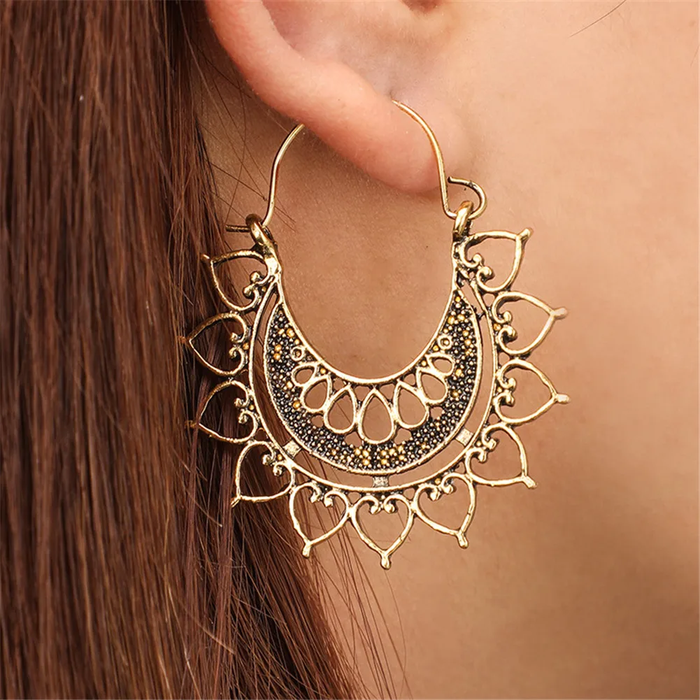 Bohemian Flower Earrings Dangle Drop Vintage Tribal Hollow Lotus Mandala Flower Floral Basket Earrings Ear for Women Jewelry 4