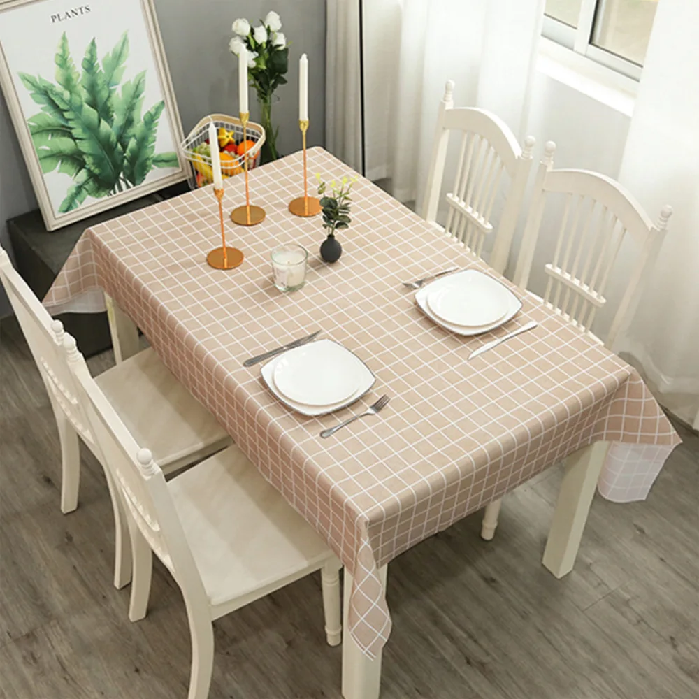 PEVA Tablecloth Plastic PVC Rectangula Grid Printed Waterproof Oilproof Kitchen Dining