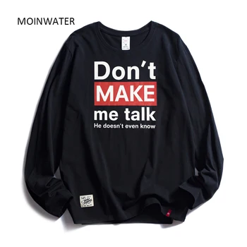 

MOINWATER Women Cotton Long Sleeve T shirts Lady White Tops Female Soft Letter Print Tees Women's Black T-shirt MLT1911
