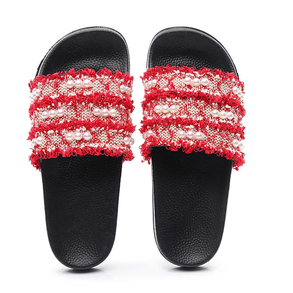 

Women Summer fur slides shoes Womens Non-Slip Breathable Beach Flats Open Toe mules Shoes Casual Slippers zapatos de mujer #G3