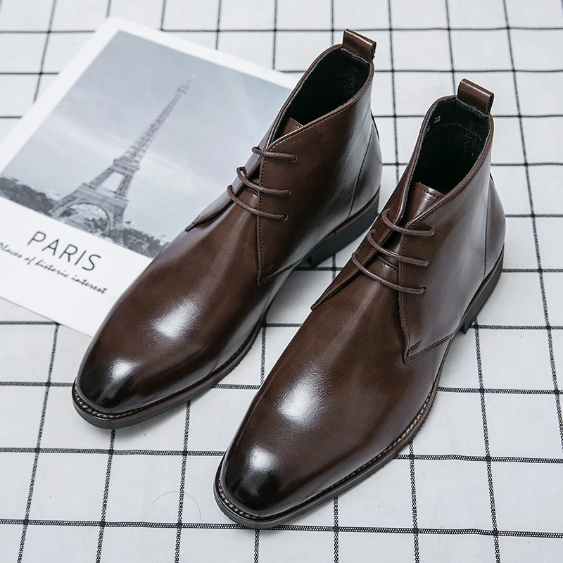 Men Leather Boots Pointed Casual Shoes Ankle Boots Size 38-48 men leather boots,men pointed toe boots