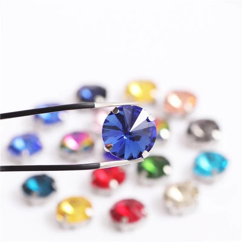 Round Sewing Glass Glitter Rhinestones With Silver Claw Sew on Stones For Needlework Diy Crystal On Shoes Clothes 8mm 10mm 12mm