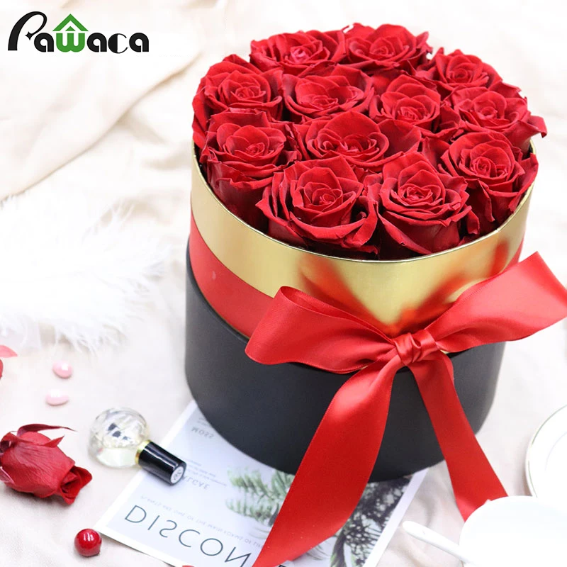 

12 Eternal Flowers Round Gold Hold Black Bucket Handmade Flowers Roses-Flowers Eternal Roses,Valentine's Day Gifts, Anniversary