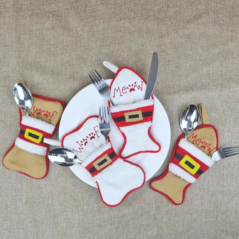 Christmas Stocking Socks Gift Bag Xmas Tree Hanging Decor Fashionable Cutlery Holder Necessary Household Decoration Supplies