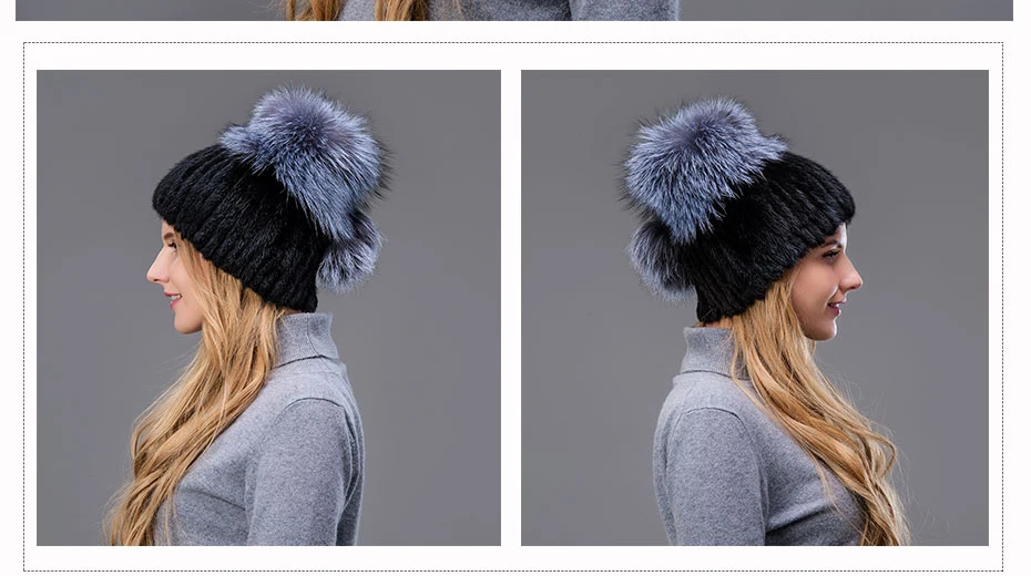 Heißer Verkauf Pelz Hut Hand-woven Kostenloser mail Winter Warme Frauen Nerz hüte Vertikale Weben Mit Fuchs Pelz Und leder Auf D