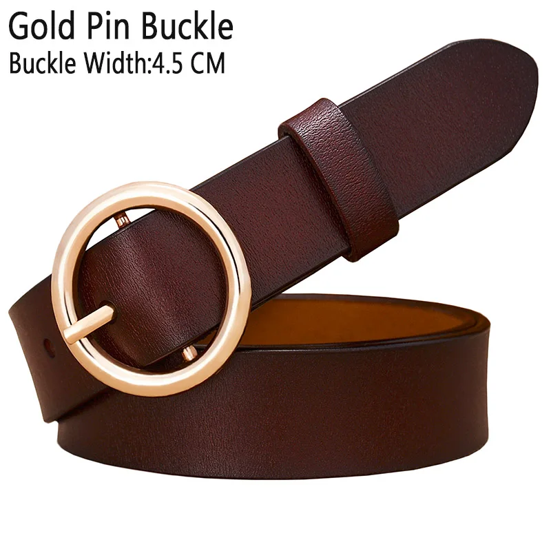 Coffee Gold buckle Модный ремень с круглым кольцом и пряжкой, женские ремни из натуральной кожи для женщин, качественный ремень из коровьей кожи, женский пояс для джинсов, ширина 2,8 см - Цвет: Coffee Gold buckle