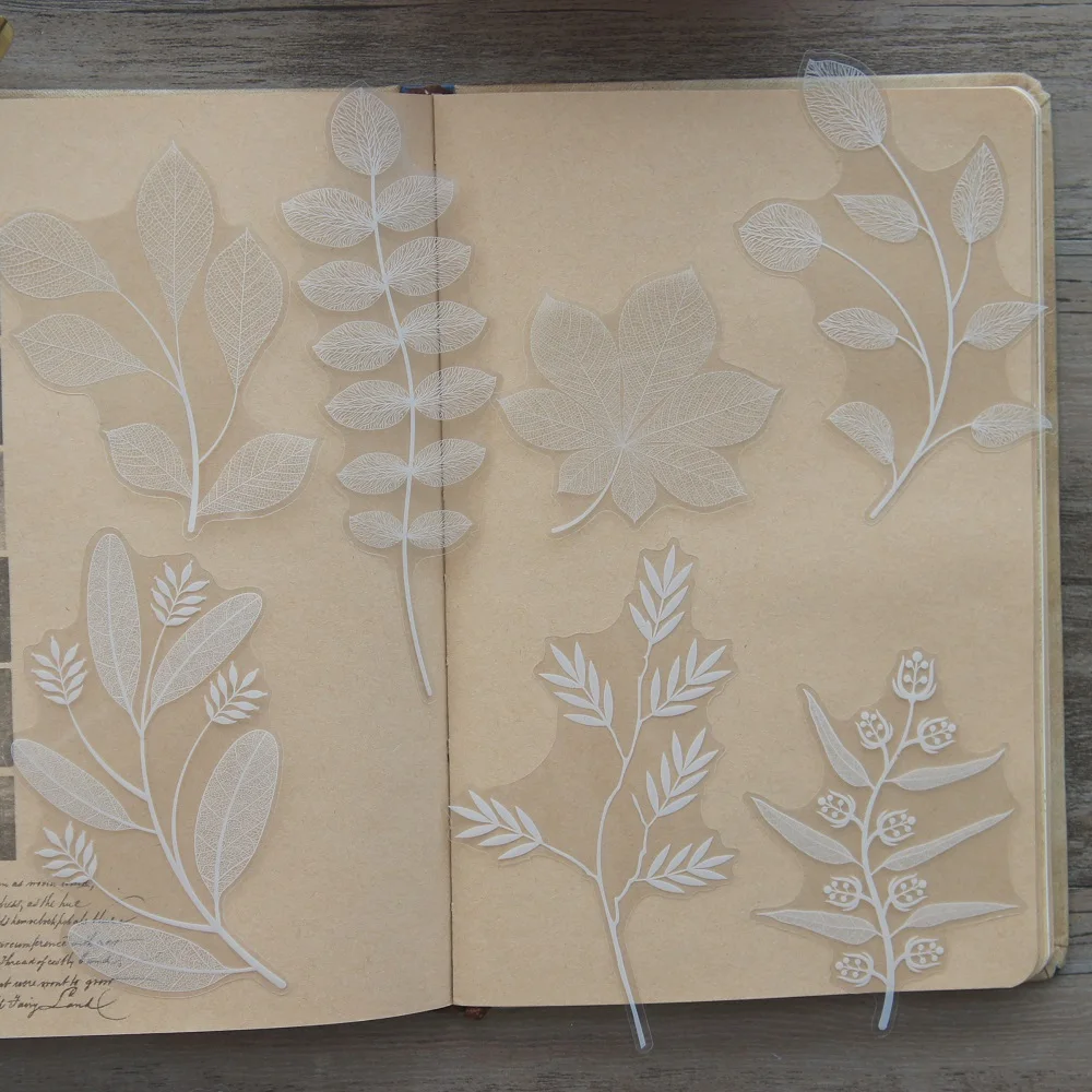 White Plant Leaves Style Transparent Sticker Scrapbooking DIY Gift Packing Label Gift Decoration Tag 38pcs
