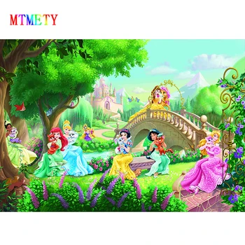 

Cartoon children birthday princess Snow White Mermaid Photo Background Printed Professional Photographic Studio Backdrop BigSize