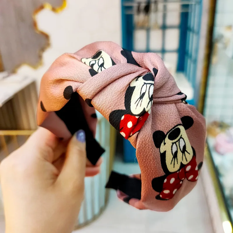 ladies headbands for short hair New Cartoon Mickey Knotted Print Headband Fashion Wide-brimmed Fabric Hairpin High-end Print Hair Accessories Female headband mini hair clips Hair Accessories