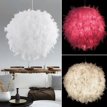 

E27 40cm Round Ceiling Light Romantic Feathers Hanging Lamp Droplight Night Light Bedroom Living Room Decor Indoor Lighting
