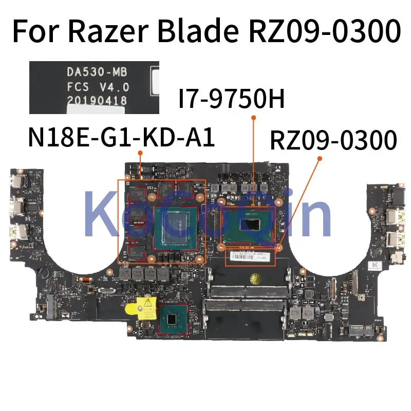 

Laptop Motherboard For Razer Blade RZ09-03006E92-R3U1 I7-9750HQ Notebook Mainboard DA530-MB SRF6U N18E-G1-KD-A1 6GB DDR4