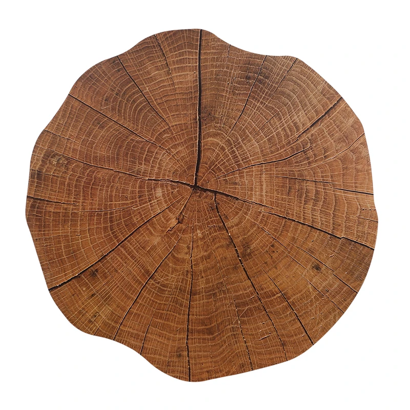 

Wood Grain Pattern PVC Placemats Round Hollow Waterproof Non Slip Table Mats Heat-insulated Pad Dinner Placemat Home Decoration