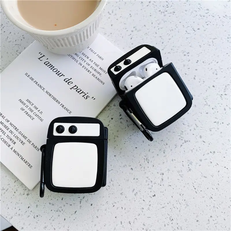 

Silicone Protective Case Retro TV Cover Protector with Carabiner for Airpods 1/2