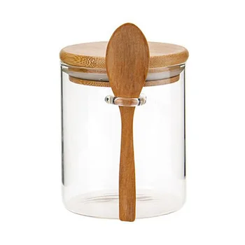 

Food Storage Glass Jar Clear Sealed Canister Container with Lid and Spoon for Loose Tea Salt Sugar Coffee Bean Preservation