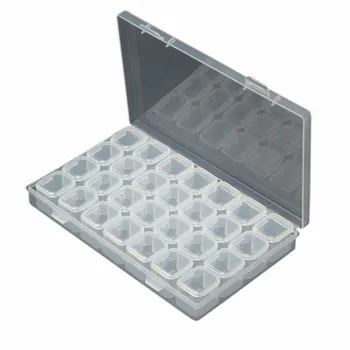 

28 Slots Nail Art Storage Box Plastic Holder For jewelry Rings Rhinestone Diamond Painting Organizer Transparent Display