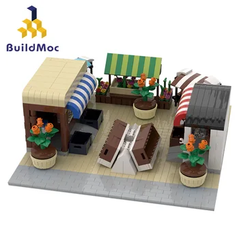 

moc new City Mini Street Retail Store Modular Market Building Kits Blocks Scene Sets Architecture Child Kids Toys Market View