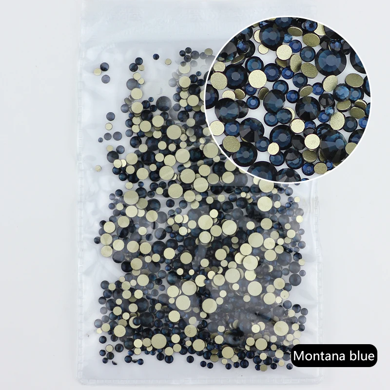 Montana blue Все цвета, разные размеры, без горячей фиксации, с плоской задней частью, прозрачные Стразы AB для дизайна ногтей, стразы для 3D украшения ногтей, блестки - Цвет: Montana blue