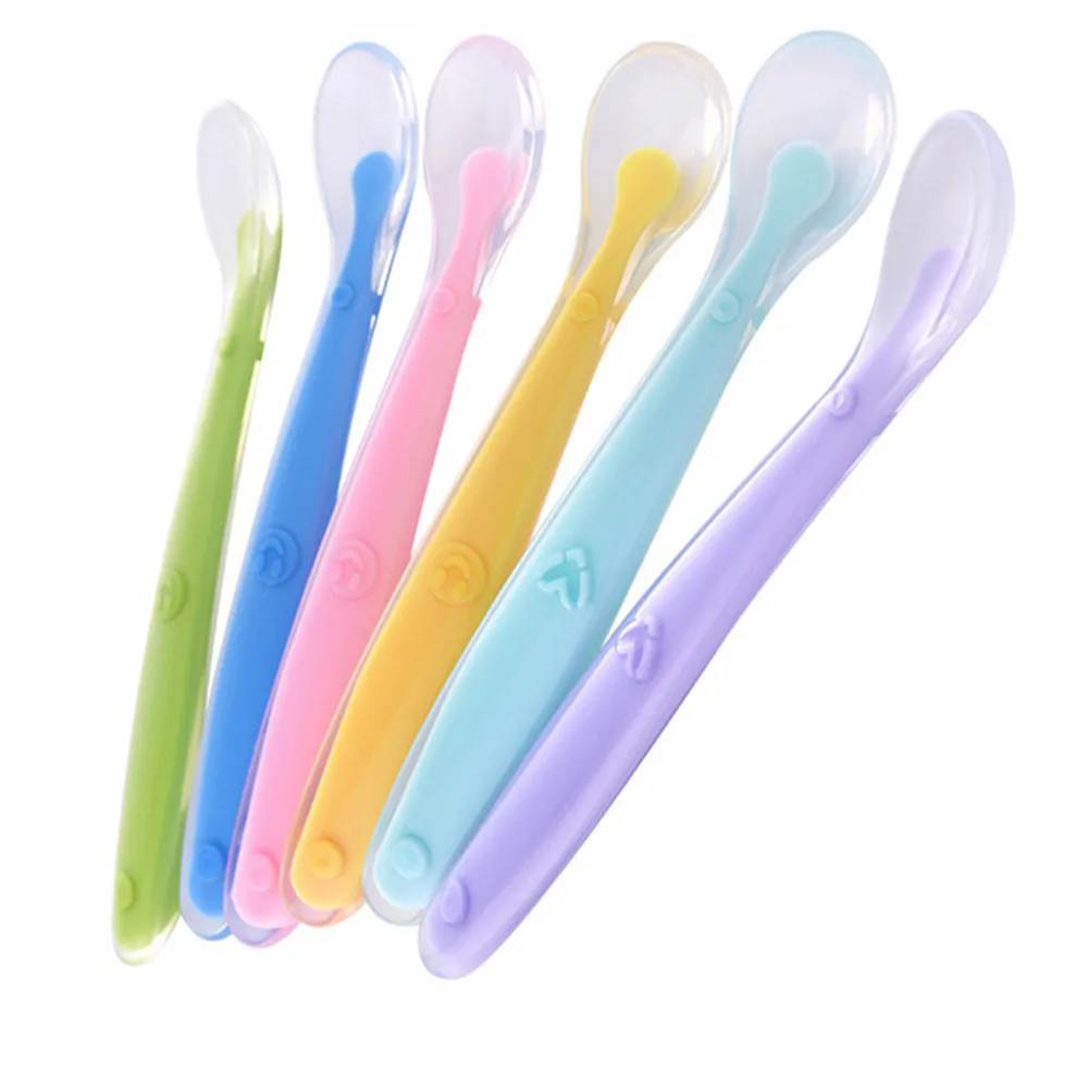 Tableware Spoons Feeding-Tools Baby Soft-Silicone Food Children for Soup-Ladle Candy-Color