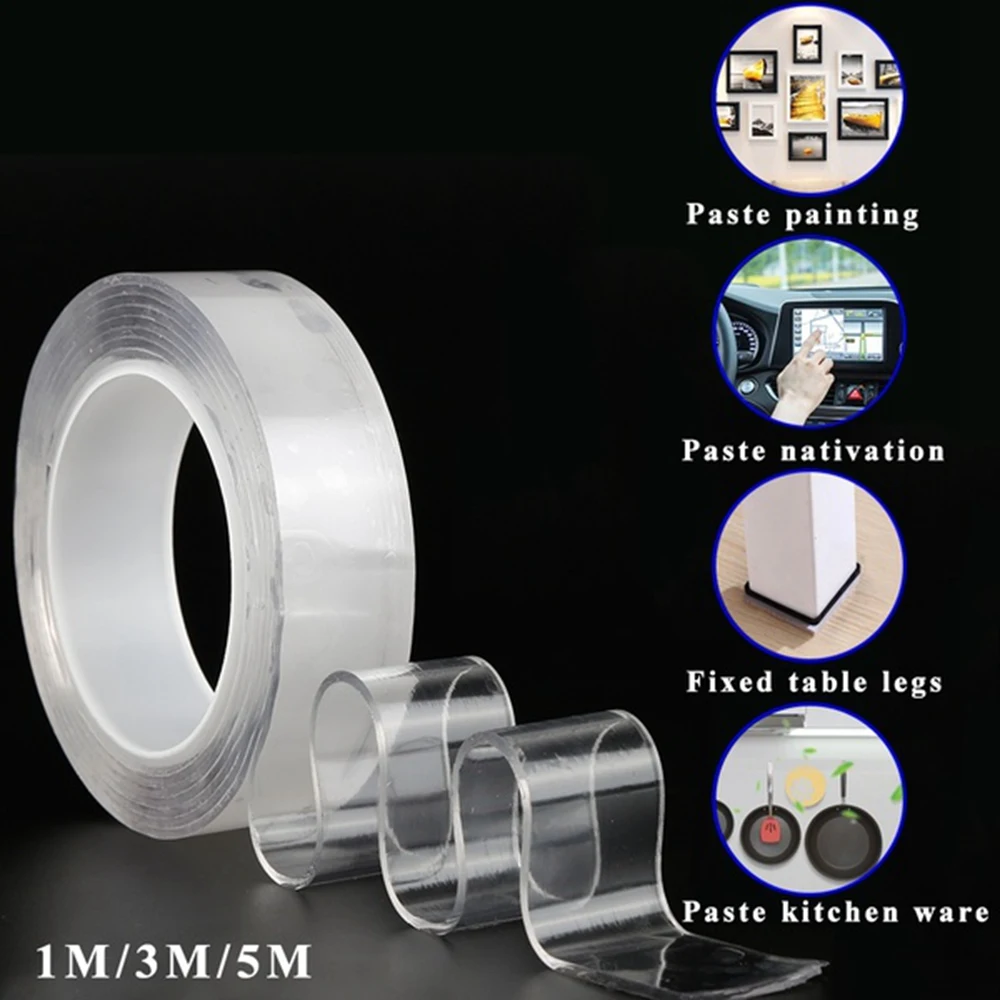 

Double-Sided Adhesive Tape 1/3/5m Traceless Removable Sticker Washable Adhesive Tapes Gel Grip Sticker Reusable