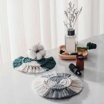 

2 Pcs/Set Macrame Cup Pad Bohemia Table Mat Pure Handmade Cotton Braid Non-slip Heat Insulation Coaster Home Kitchen Decor